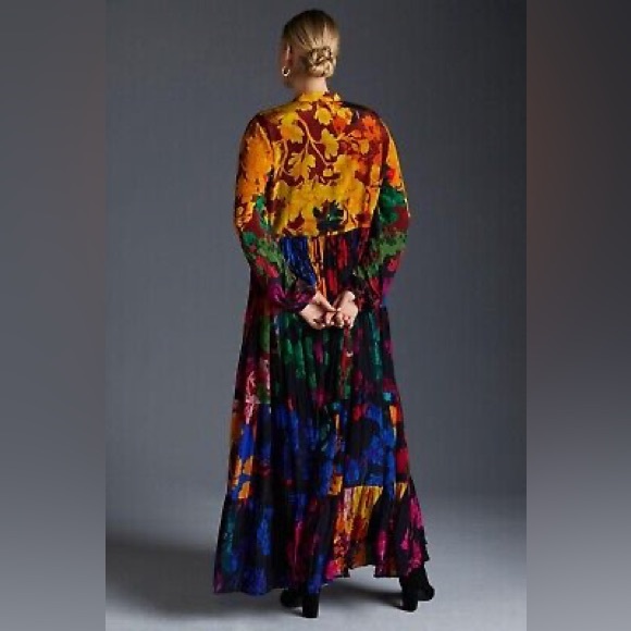 Anthropologie Siddhartha Bansal flower maxi long sleeve Print  Dress size xs - Picture 5 of 9